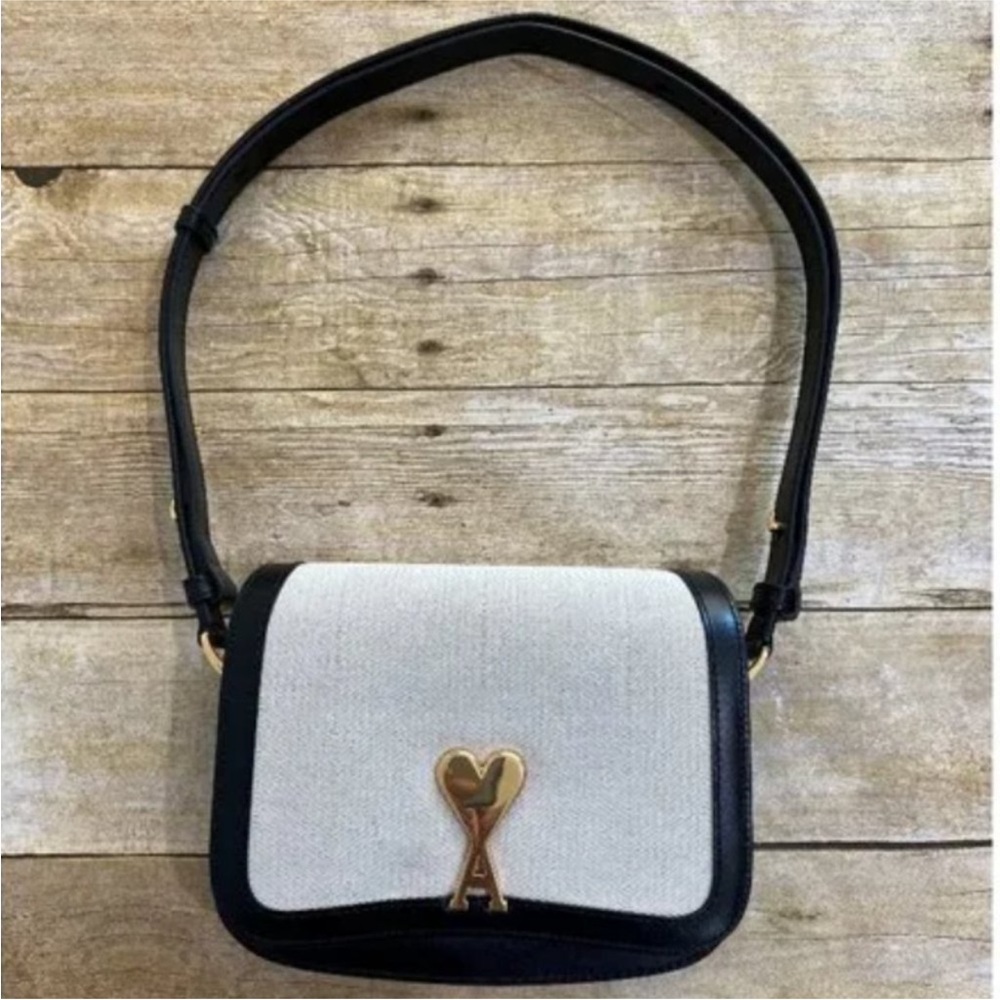 Ami Alexandre Mattiussi Black and Cream Crossbody Bag with Gold Accent